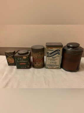Antique/ Vintage Advertising Tin Variety,Cocoa,Tea, Etc.Lot 5pc Rustic Decor Set